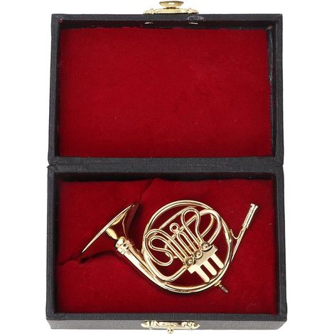 Zartes, goldenes Miniatur-Waldhorn, ein kleines Zierinstrument für Musikliebhaber, goldene Dekoration (1/5)