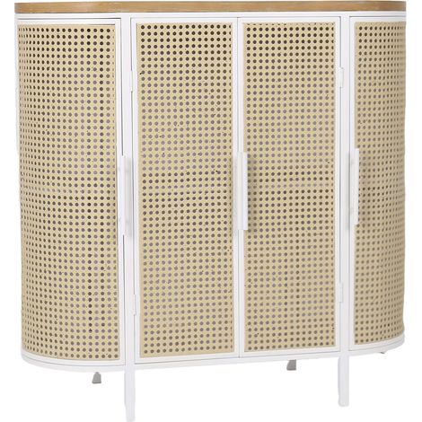 Home Heavenly® Aparador MAYA, diseño ovalado vintage, estructura metálica, frentes con rejilla madera natural 80 cm Color: Roble/Blanco (1/4)