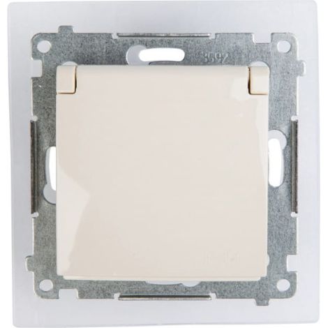 Presa Simon 54 resistente agli spruzzi d'acqua con/con IP44 con otturatore a binario e sportello completo, color crema DGZ1BZ.01/41