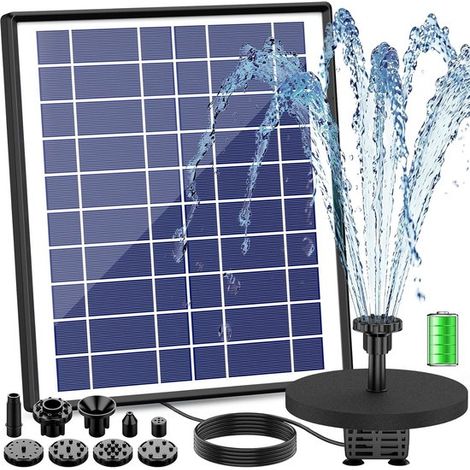 Fontaine solaire 5 W – Batterie 1500 mAh – 6 styles de pulvérisation – Bain d’oiseaux – Anti-sécheresse (1/5)