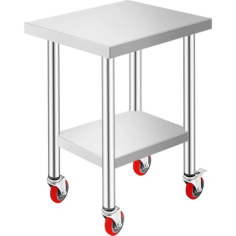 Mophorn Tavolo da Lavoro in Acciaio Inox Piano di Lavoro per Cucina 61x45x86cm Piano di Lavoro Professionale a 4 Ruote per La Preparazione di Alimenti (1/4)