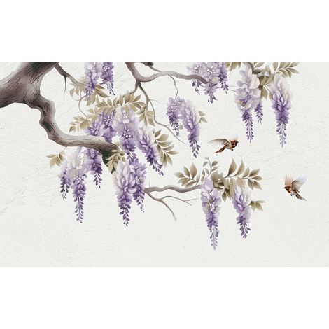 Papier peint panoramique - Fleurs Oiseaux - 130 cm x 81 cm (1/2)