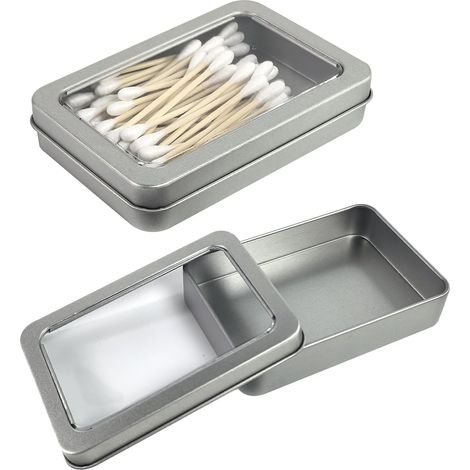 Boîte à cotons-tiges de voyage, 2 pièces, étui métallique portable avec couvercle transparent. (1/5)