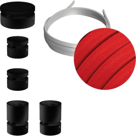 Sistema Filé Wiggle Kit - con cavo di 3 m per catenaria e 5 componenti in legno verniciato nero per interni