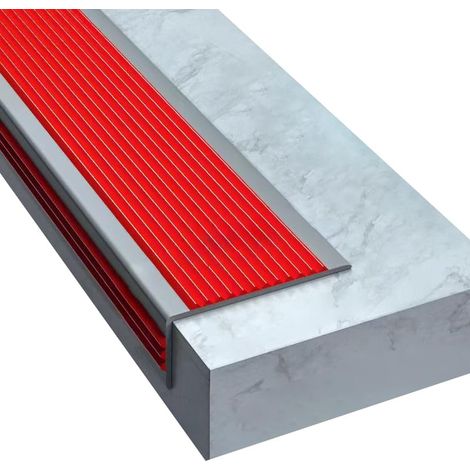 Nez de Marche Autoadhésif 2M – Profilé d'Escalier Antidérapant, Bande de Protection pour Marches, Vinyle et Caoutchouc PVC (5x2,5cm, Rouge et Gris)