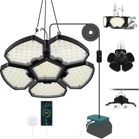 1 Projecteur LED 65W 6000LM, 5+1 Panneau Ajustable, Compatible Batterie Ma-kita, IP44 pour Garage Chantier (1/5)