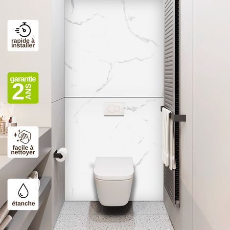 Panneau mural de douche effet marbre blanc – 120x120 cm – Épaisseur 4 mm – Résistant à l'eau – Installation facile (1/5)