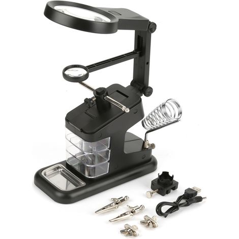 USB-Lötstation schwarz, LED-Lupenleuchte 3X-4,5X-25X, vielseitig (1/5)
