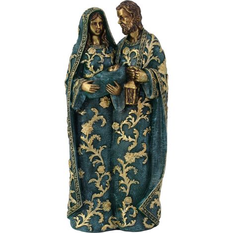 Presepe sacra famiglia in piedi in resina verde e oro 29 cm (1/5)