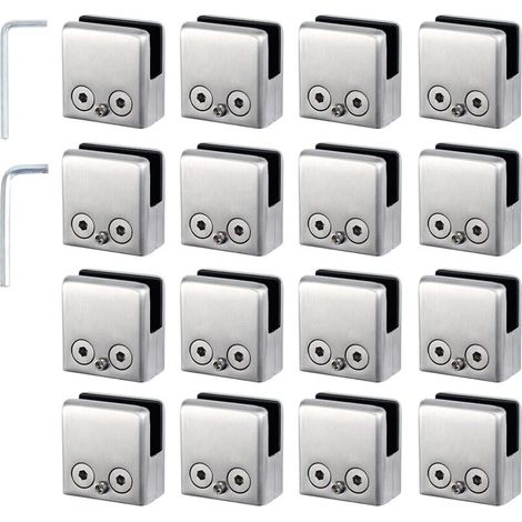 16pcs Pinces à Verre 8-10mm Support Verre dans Pinces en Acier Inoxydable Arrêtez Verre de Forme Carrée 8-10mm avec 2 Clés Hexagonales pour Balustrade d'Escalier (1/5)