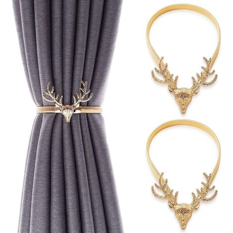 2Pcs Embrasses à Rideaux Attache de Rideaux avec Crochet en Métal Boucle de Rideau Forme de Cerf Pince à Rideau Retenue de Rideau Moderne Accessoire Décoratif Fenêtre pour Chambre Bureau Hôtel