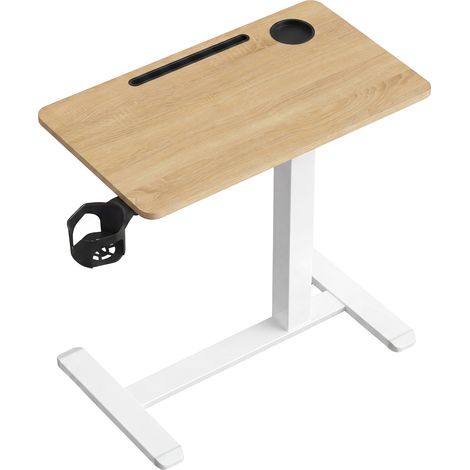 Table d’Appoint Réglable en Hauteur avec Roulettes, 70 x 40 cm, 2 Porte-Gobelets, Jaune et Blanc (1/5)