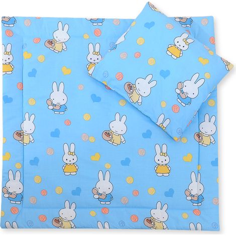 Ropa de cama para cochecito con relleno, edredón y almohada - Conejo Hallo azul