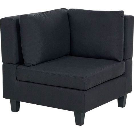 Section d'Angle pour Canapé Modulable en Tissu Noir et Bois Taies Amovibles Unstad
