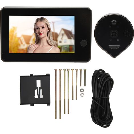 Caméra de porte sans fil avec œilleton vidéo 1080P, écran LCD 4,3 pouces, détection de mouvement, vision nocturne, audio bidirectionnel pour maison (1/5)