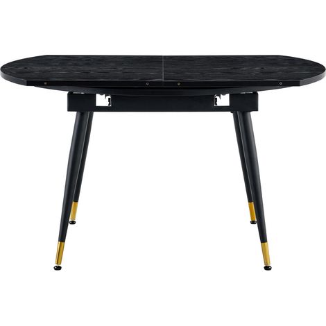 Mesa de comedor extensible de MDF negro con patas metálicas doradas 135 x 85 x 77 cm (1/5)