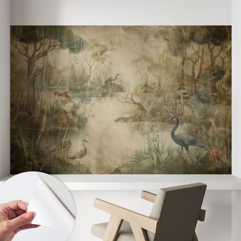 Tapete Selbstklebend - abwaschbar - Tapete mit Motiv - trendige Wanddeko - elegant Fototapete Waldszene 104x70 cm (1/5)
