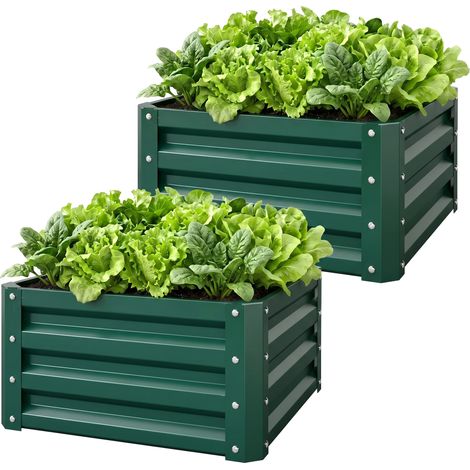 Lot de 2 jardinières surélevées carré potager acier galvanisé vert 60 x 60 x 30,5 cm