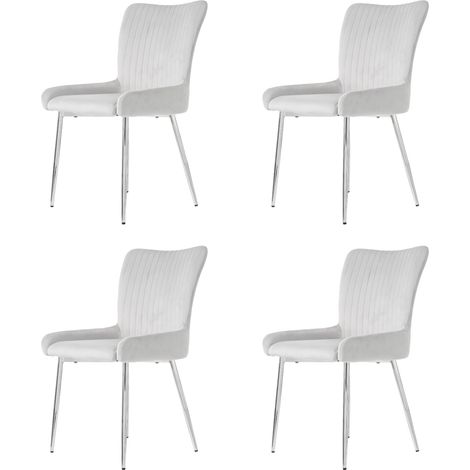 Silla de comedor de terciopelo gris, juego de 4, con patas metálicas plateadas (1/5)