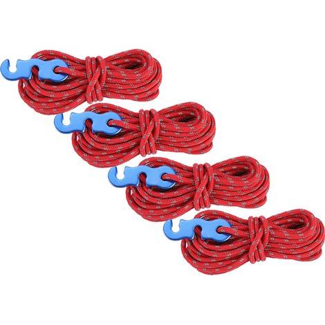 Ensemble de 4 cordes réfléchissantes pour tente, haubans de camping avec boucle en S (rouge) (1/5)