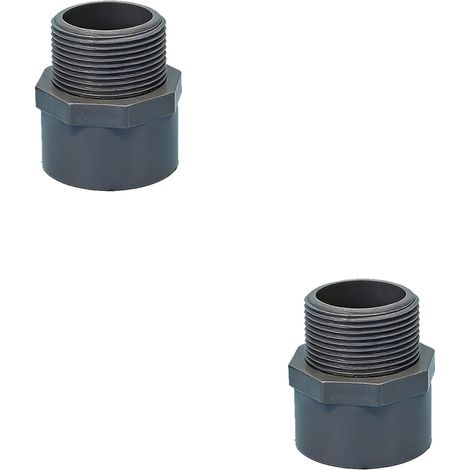 Lot de 2 raccords de tuyauterie en PVC, manchon adhésif 50 mm x adaptateur fileté mâle G 1-1/2 pouce, mamelon de transition pour tuyau, piscines, jardin, irrigation [Gris] (1/5)