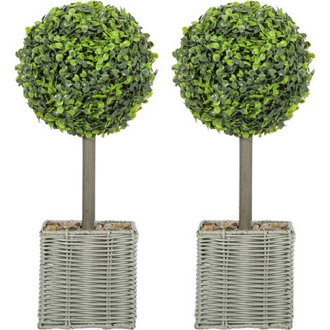 Lot de 2 plantes artificielles - HOMCOM - pot en plastique tressé et galets - hauteur de 50 cm - vert