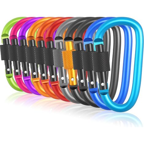 Mousqueton Escalade, 11 Pièces Mousqueton en Alliage D'aluminium avec Verrouillage à vis, Multicolore Forme D Porte clé pour Le Camping la Randonnée ou Les Voyages