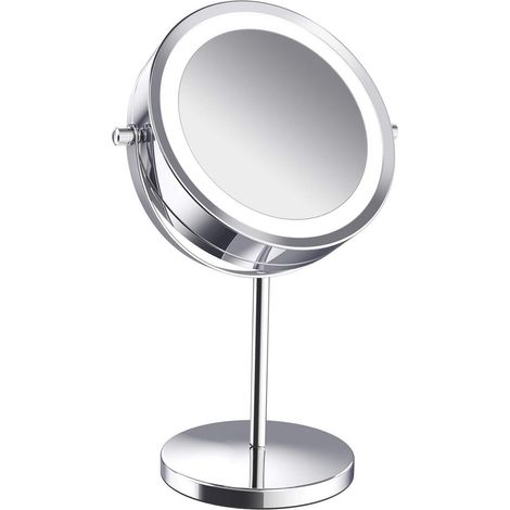 Miroir Grossissant de Maquillage LED Double Face 5x Rotation 360° Miroir de Coiffure avec Éclairage, Miroir de Table de Toilette Standard, Grand Format (1/5)