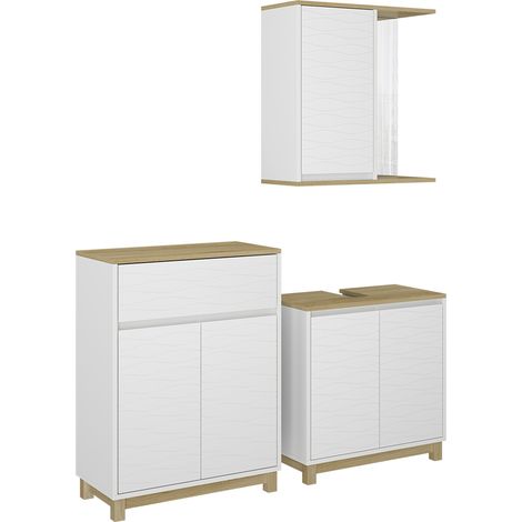 Badmöbel-Set Livia, Weiß/Eiche, 3 Teile, mit Midischrank, Vicco