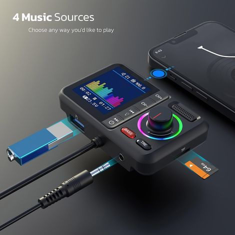 émetteur FM voiture bluetooth grand écran couleur charge rapide 2.4A QC3.0 double USB mains libres AUX lecteur MP3 carte TF BASS TRE (1/5)