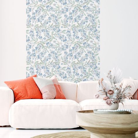 Papier peint intissé pré-encollé - FLEURS DE JASMIN BLEU - 1 rouleau de 300x60cm (1/5)