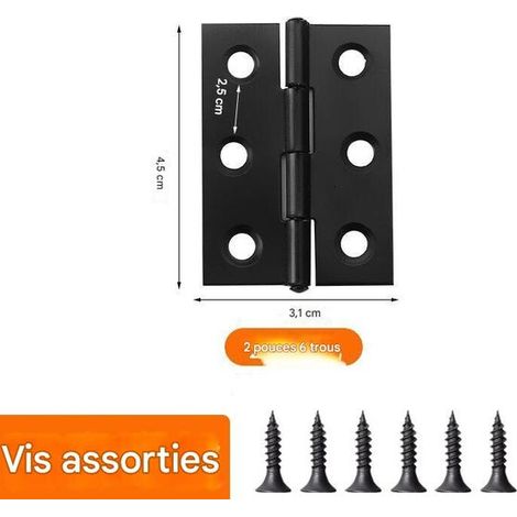 10 charnières de porte d'armoire - 2 pouces 6 trous (44 x 32 x 1,0 mm) + vis, polyvalent et pratique (1/4)
