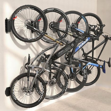 Support Mural Pivotant pour Vélo, Facile à Installer, 4Pcs Supports pour Vélo pour le Garage de Montagne, Support de Rangement pour Vélo pour le Garage, Supporte Jusqu'à 66lbs (1/5)