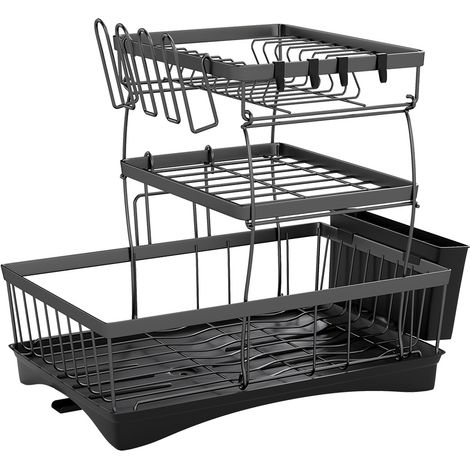 Toque Dish Drying Drainer Rack 3 Tier with Drip Tray Plate Cup Cutlery Holder