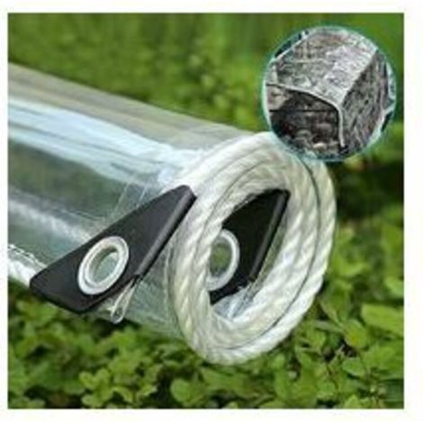 Bâche transparente à œillets, bâche PVC imperméable 420 g/m2, idéale comme bâche pour serres, auvents extérieurs, avec corde Cisea et sangles 2x1m
