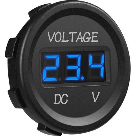 Voltímetro de 12-24 V CC con pantalla digital LED impermeable para barcos, motocicletas, camiones y uso marítimo (azul). (1/4)