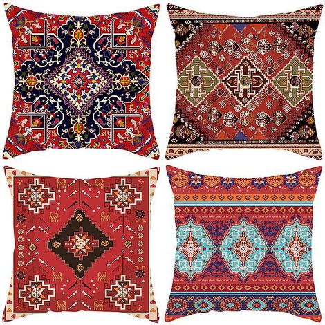 lot De 4a Housse De Coussin Dcoratifs 45x45 Dcoratif Taie Tribal Rouge Housse Coussin Color Imprim Motif De Tapis Jeter D'oreiller Bohme Canap Ma (1/5)