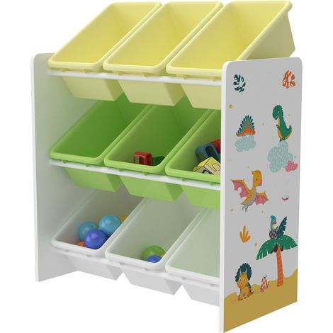 Scaffale portaoggetti per bambini con 9 contenitori a giorno bianco/verde/giallo 030006987