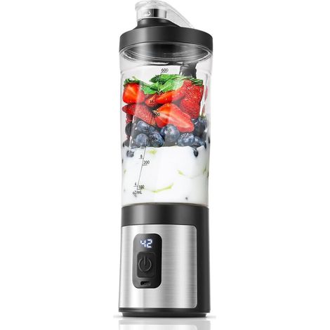 Blender transportable 600 ml Appareil à smoothies avec 6 lames sans BPA moteur 120 W charge rapide (1/5)