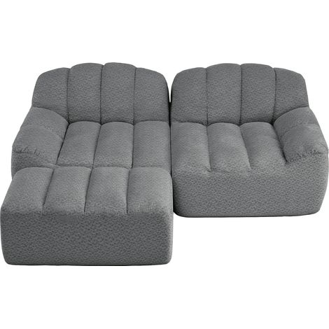 Sofá de esquina modular 2 plazas, forma ergonómica con otomana, forro polar granular gris (1/5)