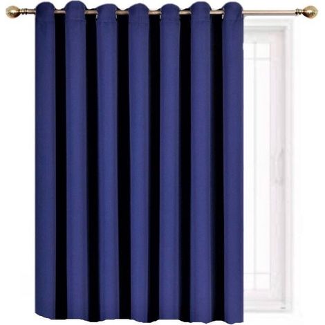 Cortina opaca con ojales, estampado azul marino liso, 1 x 84 pulgadas. (1/5)