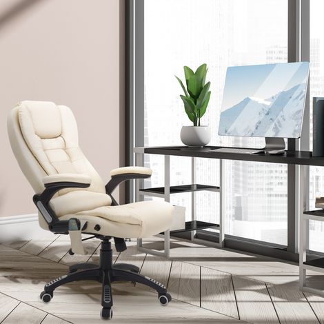 Fauteuil de Massage pour Bureau, Hauteur Réglable, 6 Zones de Massage, Similicuir PU, 62x68x111-121 cm, Beige (1/5)