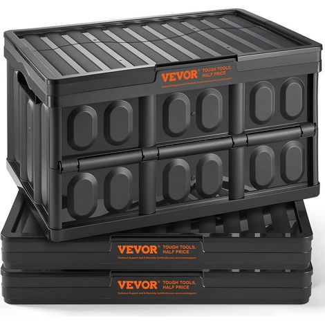 Lot de 3 Bacs de Rangement Pliables Boîtes Plastique PP 45L Empilables avec Couvercle pour Vêtements Maison Noir (1/5)