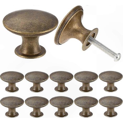 Poignées de meuble vintage 30mm, lot de 12 boutons de tiroir en laiton vieilli, style ancien pour armoires et commodes, finition bronze antique (1/5)