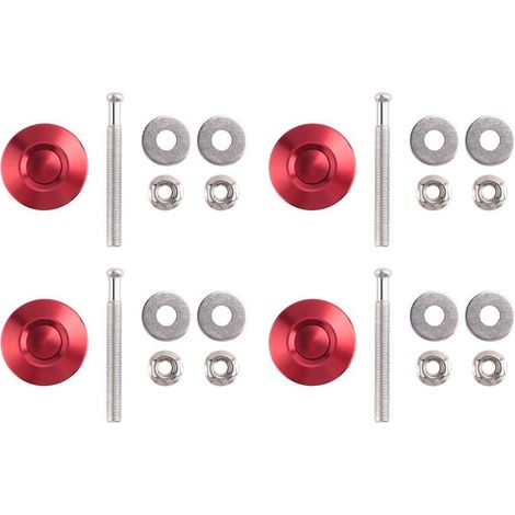 Convient pour 4 boutons de verrouillage de capot à dégagement rapide, goupilles de voiture, verrous de capot, clips de pare-chocs, rouge.