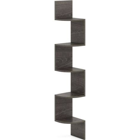 Étagère d angle murale chêne français à 5 niveaux avec fixation murale et bords arrondis pour salon chambre et cuisine (1/5)