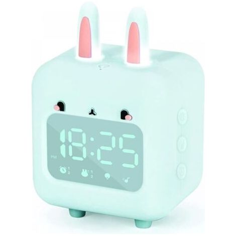 Reloj despertador digital verde para niños, con luz nocturna, temporizador y función de repetición, recargable por USB, ideal para dormitorio de niñas y niños, regalo escolar. (1/5)