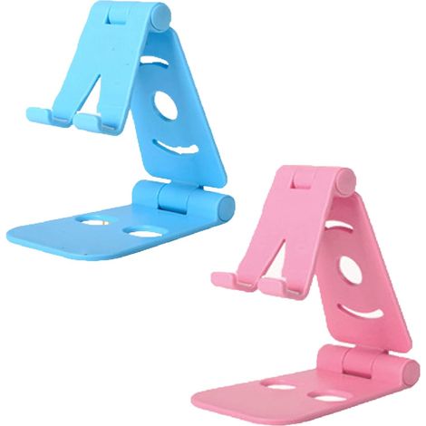 2-Pack Foldable Phone Holder, Adjustable Angle Desktop Cell Phone Stand, Compatible with Apple Samsung/Huawei/and Other Smartphones (4-9.7 Inches) Pink 1 Light Blue 1