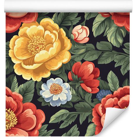 Ästhetische Tapete mit roten und goldenen Blumen für Wohn- und Schlafzimmer, 50 x 1000 cm (1/5)
