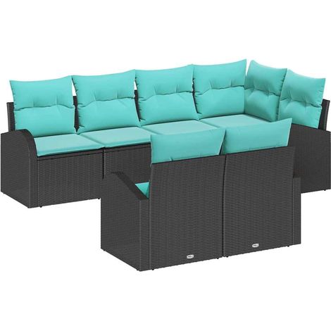 Garden Sofa Set 7 pcs Black and turquoise Poly Rattan vidaXL (1/5)